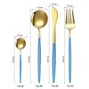 Conjunto de quatro peças de faca e garfo de aço inoxidável transfronteiriço, faca e garfo de bife pintados da Amazon, colher de chá, dourado