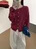 26 Outono Novo Estilo Blusa Estilo Coreano Elegante Cor Sólida Gola Redonda Manga Longa Cardigan de Tricô Feminino Versátil Casual para o Trabalho Casaco
