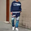 Conjunto de Moletom Masculino 2025 Primavera e Outono Transfronteiriço com Gola Redonda e Estampa, Leve e Casual, Adequado para Uso Diário