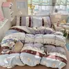 Juego de Ropa de Cama de Cuatro Piezas de Gasa de Doble Capa Grado Maternidad y Bebé, Funda de Edredón Floral Fresco, Juego de Tres Piezas de Algodón para Dormitorio