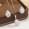 Juego de Collar y Aretes de Circonia en Forma de Gota, Joyería Nupcial de Lujo Ligero con Diamantes Completos, Elegantes Accesorios de Noche Chapados en Platino