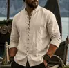 Nova camisa de linho de outono transfronteiriça da Amazon, de manga comprida, gola alta, respirável, casual masculina, novo estilo chinês com bolso