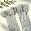 Medias de silicona antideslizantes hasta la rodilla con estampado de pavo real, ribete de encaje gris, estilo fino de primavera/verano, color liso, medias grises hasta el muslo