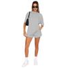 211299 Nuevo Algodón Poliéster Color Sólido Cuello Redondo Suéter Manga Media Top Moda Europea y Americana Casual Conjunto de Shorts Verano