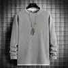 Sudadera Cuello Redondo Otoño Hombre Top Básico Nueva Moda Holgada Manga Larga Camiseta Costuras Ropa Exterior 2024 Nuevo Estilo