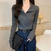 Camiseta Sexy Slim de Manga Longa Estilo Coreano para Primavera e Outono para Mulheres Usar por Dentro e por Fora Tops de Tricô para Mulheres Camisetas de Base Ins Tendência