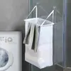 Cesta de lavandería de malla para colgar en la pared, lavable, portátil, bolsa de almacenamiento de lavandería para baño, bolsa colgante tridimensional