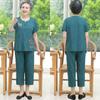Terno casual de verão de manga curta de algodão e linho para mulheres de 60 anos, camiseta fina e confortável, roupas bordadas para mãe de 70 anos