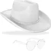 Nuevo Sombrero de Vaquero con Brillo de Amazon con Gafas de Sol en Forma de Corazón para Dama Disfraz de Cosplay Fiesta de Despedida de Soltera