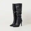 Botas de couro de salto alto bico fino tamanho grande para outono e inverno, salto fino, botas Martin femininas transfronteiriças, sola de borracha macia, calce fácil leve de salto alto cor sólida