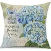 Funda de almohada de lino con estampado de letras de hortensia nueva transfronteriza de Amazon para cojín de sofá de sala de estar en casa, mesita de noche