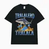 Camiseta de algodón para niños con estampado de tiburón, estampado de personajes de dibujos animados, estilo europeo y americano de verano, manga corta, letras