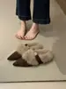 Pantuflas peludas de corte bajo para mujer, pantuflas de algodón para usar en exteriores, novedad de invierno 2026, versátiles, forradas de felpa, cálidas, de punta fina, zapatos de suela plana de un solo color