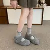 Sapatos de Algodão Birkenstock Estilo Retro Moda com Velcro Pelúcia para Mulheres, Novo 2026 Outono e Inverno Bico Redondo Feios-Fofos Quentes Planos