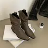 Botas de Cano Curto Estilosas de Cowboy Ocidental 2026 Outono/Inverno Novas Botas de Cano Médio com Salto Grosso Franzidas Botas de Cavaleiro