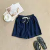 Shorts de Mezclilla Azules Oscuros con Cordón para Mujer, Verano Cintura Alta Adelgazantes Deportivos Casuales Pantalones Cortos Ajustados, Shorts Azules Lavados para Mujer