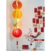Decoraciones Estilo Chino para el Festival de Medio Otoño, Linternas Plegables de Papel Estilo Antiguo con el Carácter "Fu", Adivinanzas de Linternas, Decoraciones Festivas para la Escena del Festival de Primavera y el Festival de las Linternas