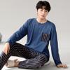 Pijama de algodão puro masculino primavera e outono calças de manga comprida casual terno de duas peças simples tamanho grande roupas de casa masculinas para jovens outono e inverno
