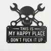 Transfronterizo Este Es Mi Lugar Feliz Letrero de Metal para Pared Placa de Happy World Skull