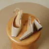 Sapatos de Salto Alto Quadrados Sem Costas Estilo Simples para Mulheres, Uso Externo de Verão, Fivela de Uma Tira, Salto Bloco, Corte Baixo, Sandálias Confortáveis que Combinam com Saias