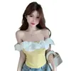Nuevo Estilo Corto de Primavera y Verano con Cuello de Una Línea, Flor Tridimensional, Tirantes Pequeños, Ajustado, Hombros Descubiertos, Temperamento, Chaleco Cómodo para Mujer con Almohadillas