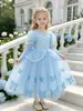 Vestido Nuevo de Princesa Elsa para Niñas Seleccionado Cuidadosamente con Lazo, Vestido Abullonado de Tul, Vestido de Fiesta de Cumpleaños para Niños