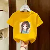 Camiseta de Algodón 100% Puro para Niñas, Cuello Redondo, Manga Corta, Estilo Verano 2026, Top Sencillo Estampado para Niños Medianos y Grandes y Bebés