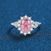 Plata Esterlina S925 Diamante en Polvo de Alto Carbono Diamante Amarillo Diamante Rojo Aguamarina Anillo Diamante Completo Corte Flor de Hielo 2.5 quilates Joyería de Plata