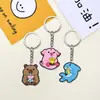 Chaveiro de Metal com Pingente de Animal Série Chá de Leite Desenho Animado, Pingente de Borracha Macia PVC, Pequeno Presente