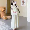 2026 Novo Estilo de Verão Estilo Coreano Francês Solto Manga Bufante Chiffon Babydoll Camisa e Saia Conjunto Maternidade