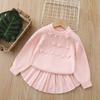 Conjunto de Falda Suéter para Niña 2025 Otoño Nuevo Tejido a Mano con Flores de Dos Piezas Traje Dulce de Suéter para Niña Pequeña