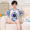 Ropa para Padres e Hijos Pijamas para Niños Hilo Seda de Hielo Niños Verano Delgado Aire Acondicionado Ropa de Casa de Manga Corta para Niños Set