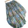 Em Estoque Série de Pintura a Óleo Estilo Francês Algodão Fino de Alta Qualidade Floral Linha A Emagrecedor Doce Fio Fino Vestido de Comprimento Médio com Babados