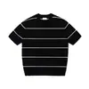 Camiseta de Punto para Hombre de Estilo Nuevo de Verano con Rayas Horizontales, Casual y Versátil, Camiseta de Manga Corta con Cuello Redondo Retro Americano de Alta Calidad