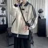 Sudadera chaqueta de punto con cuello de solapa de tres rayas para hombre, nuevo estilo primavera y otoño, corte holgado, talla grande, chaqueta retro deportiva a rayas