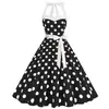 C Barbie Série Rosa Verão Roupas Femininas Década de 1950 Vintage Vestido Hepburn Decote Halter Estampa Laço na Cintura Saia Ampla Grande