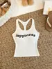 Top Regata com Estampa de Letras e Gola U para Mulheres, Peça Externa Sem Mangas Slim Fit Cor Vinho de Verão, Top para Usar por Baixo Estilo Hot Girl