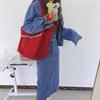 Estilo Perezoso Ins Coreano Letra Bolsa de Lona Roja para Mujer Gran Capacidad Diaria Ropa de Trabajo Bolso de Hombro Tote de Moda