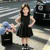 Vestido Regata Preto Sem Mangas, Vestido Princesa Estiloso de Verão, Novo Estilo de Verão para Meninas, Bolinhas, Atacado para Meninas