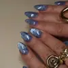 Pontas de Unha Usáveis com Bolinhas Azul Escuro Estilo Gatinho, Manicure Retrô Cool e Suave, Unhas Longas em Formato de Amêndoa, Unhas Postiças Removíveis