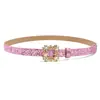 Cinturón de Cuero para Mujer con Incrustaciones de Pedrería y Hebilla Cuadrada Decorativa, Versátil Cinturón de Hebilla Lisa para Mujer, Cinturón para Pantalones Estilo Ins