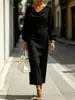 Vestido Novo de Outono e Primavera com Manga Morcego e Manga Lanterna Estilo Minimalista Europeu e Americano Afunilamento na Cintura Emagrecedor Vestido Tubinho de Comprimento Médio