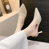 Verano 2025 Baotou Medio Arrastre Ropa Exterior para Mujer Tacón Delgado Retro Malla Sandalias de Tacón Alto Punta Afilada Zapatos Estilo Hada Mujer