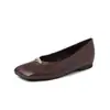 Zapatos de Salón de Boca Baja Estilo Coreano para Mujer, Modelo Nuevo de Primavera de Cuero Genuino, Color Sólido, Punta Cuadrada, Zapatos de Salón de Boca Baja de Metal de Caña Baja para Mujer