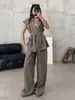 Conjunto de Terno Minimalista Apricot para Mulheres, Conjunto de Duas Peças Solto e Fluido, Emagrecedor, Enviado por E-commerce Transfronteiriço