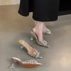 Tacones Altos Transparentes de Punta Fina con Pedrería de Moda para Comodidad Duradera, Estilo Popular de Influencer, Sandalias de Tacón de Aguja Sexy para Fiesta