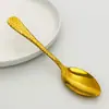 Cuchara de té con patrón de serpiente de acero inoxidable Cuchara para el hogar Cuchara Patrón de martillo Mango redondo Cuchara para comer de restaurante Cuchara para postre y pastel Cuchara para nido de pájaro