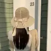 Sombrero de Paja de Verano Nuevo Estilo con Lazo y Cinta para Mujer, Sombrero de Sol de Ala Ancha, Transpirable Versátil, Sombrero de Sol para Adelgazar la Cara