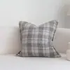 Almohada Gris Color Café de Borde Ancho, Funda de Cojín de Cintura con Borde de Cuadros Medievales, Cojín para Sofá, Funda de Cojín para Habitación Modelo de Hotel