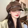 Boina Marrón para Mujer Otoño Invierno 2026 Nuevo Estilo Cuero Retro Versátil Hace que la Cara Parezca Más Pequeña Estilo Británico Gorra de Boina Octagonal